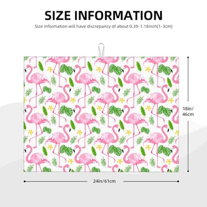Pink Flamingo Leaf Dish Drying Mat For Kitchen Counter, Super Absorbent Microfiber Dish Drying Pad, Kitchen Gadgets For Easy Clean Multi-Use Large 18"x24" - color: Pink Flamingo Leaf