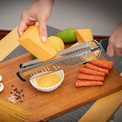 3 in 1 Cheese Grater Zester Citrus Lemon 304 Stainless Steel Zester Versatile Sharp Tool for Parmesan Cheese Ginger Garlic Nutmeg Chocolate Vegetables Fruits 15'' - color: L-Black