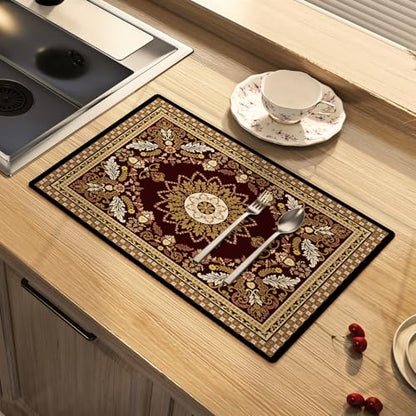 Dish Drying Mat Bohemian Absorbent Coffee Mat Rubber Backed Moroccan Soft Silicone Kitchen Dish Draining Mat for Kitchen Bathroom Coffee Bar (Moroccan, 12 x 16 Inches) - size: 16" x 12"