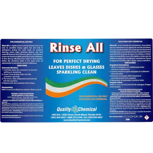 Quality Chemical Heavy Duty Liquid Alkaline Commercial Dishwasher Detergent (1 Gallon) - Rinse All/Commercial Industrial Grade Rinse Aid/Dishwasher Rinse Aid, heat and cool dry Finish (1 Gallon)