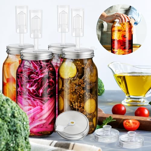 Honeydak 4 Pack Fermentation Kit, 68 oz Fermentation Jars with Fermenting Weights and Airlocks, Stainless Steel Lids, Pickle Jar for Sauerkraut, Vegetables and Other Fermented Foods - size: 68 oz