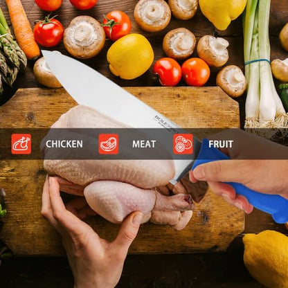 10 inch Japanese High Carbon Stainless Steel Chef Knife, Professional Sharp Wide Cook Knife with Non-slip Ergonomic Handle, for Kitchen Home Restaurant (Blue) - color: Blue