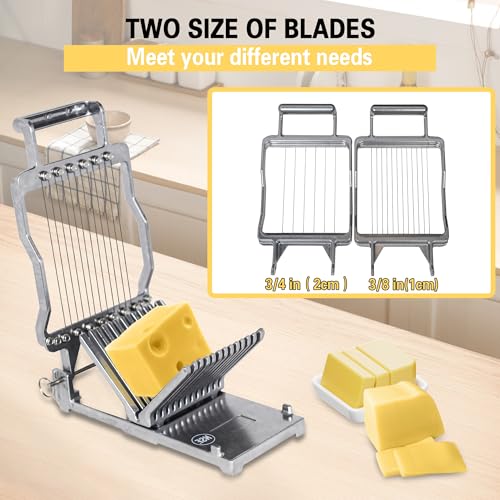 Hakka Cheese Slicer Commercial Block Cheese Cutter with 3/8" & 3/4" Blades, Stainless Steel Butter Cutter for Home & Restaurant Kitchen
