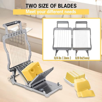 Hakka Cheese Slicer Commercial Block Cheese Cutter with 3/8" & 3/4" Blades, Stainless Steel Butter Cutter for Home & Restaurant Kitchen