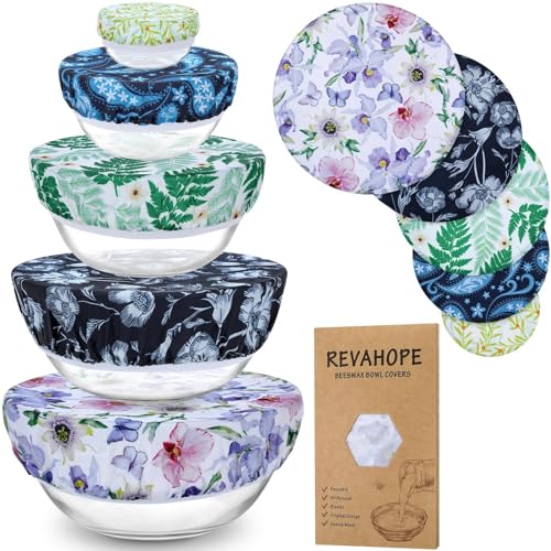 5-Size Reusable Beeswax Bowl Covers for Bread Proofing, Cotton Cloth Flexible Beeswax Wraps for Food Storage(Iris Floral) - color: Iris Floral