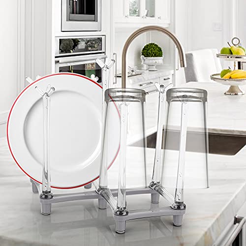 Retractable Bottle Drying Rack, Plastic Cup Drying Stand Holder, Countertop Bottle Drainer Stand, Non Slip Bottom Mug Tree Holder Tray, Drinking Glass Goblet Organizer for Home Kitchen (Light Gray)