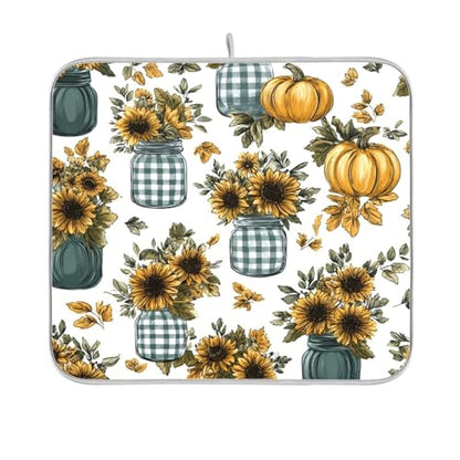 Autumn Sunflower Mason Jar Art Dish Drying Mat Super Absorbent Drying Mat Large Dish Drying Mats for Kitchen Counter Easy Clean Dish Mat Kitchen Drying Mats 18 x 16 Inch - size: 16x18in