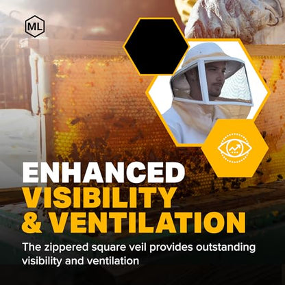 Mann Lake Deluxe Bee Suit, Beekeeping Gear with Zippered Square Veil, Durable 50/50 Cotton/Polyester Blend, Bee Protection Suit, Professional Beekeeping Suit for Adults, XX-Large - size: 2X-Large