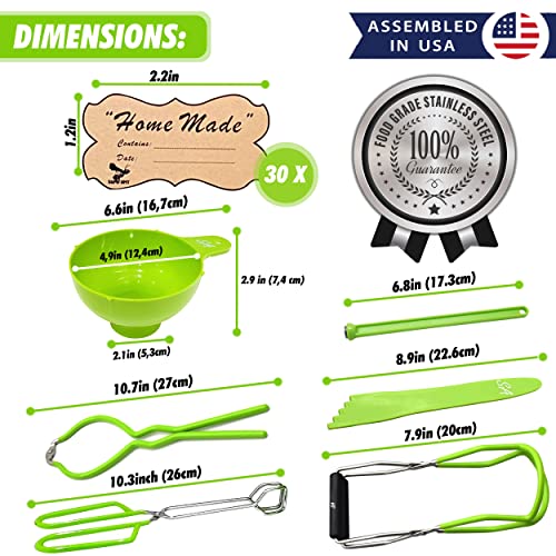 Supa Ant Canning Supplies - USA Assembled & Certified Food Grade Stainless Steel Starter Set Canning Kit for Beginners - Wide Kitchen Funnel, Jar Lifter and Wrench, Bubble Popper/Measurer, Lid Lifter - size: 6-Piece Starter