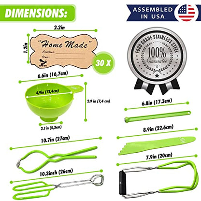 Supa Ant Canning Supplies - USA Assembled & Certified Food Grade Stainless Steel Starter Set Canning Kit for Beginners - Wide Kitchen Funnel, Jar Lifter and Wrench, Bubble Popper/Measurer, Lid Lifter - size: 6-Piece Starter