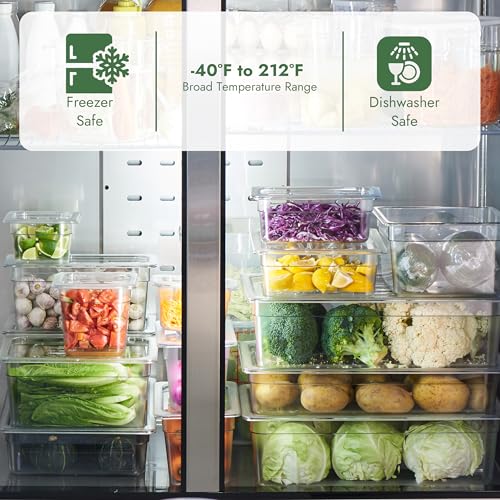CURTA 4-Pack 1/2 Size 4" Deep NSF Polycarbonate Food Pans with Handled Lids & Drain Trays | Dishwasher & Freezer Safe Clear Container for Prep Tables, Buffet, Salad Bar, Commercial & Home Kitchen - color: 1/2 Size, size: 4" Deep Pan with Lid