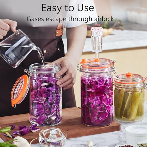 JILLMO 1 Liter Fermentation Jar, Glass Fermenting Kit with Weight for Making Sauerkraut, Hot Sauce, Mead, Cider and More, Pack of 2 - size: 1000 ML