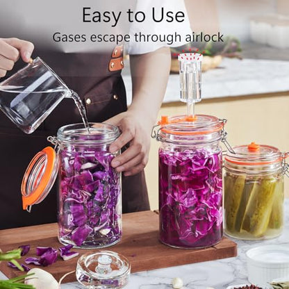 JILLMO 1 Liter Fermentation Jar, Glass Fermenting Kit with Weight for Making Sauerkraut, Hot Sauce, Mead, Cider and More, Pack of 2 - size: 1000 ML
