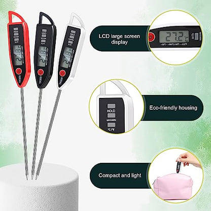 Copkim 6 Set Waterproof Food Thermometer for Water, Liquid, Candle and Cooking Digital Meat Thermometer with Long Probe Instant Read for Kitchen BBQ Grill Candy (Black,White,Red) - color: Black,White,Red