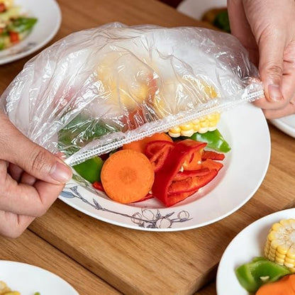 100Pcs Disposable Food Containers Disposable Stretchable Bowl Covers Universal Kitchen Wrap Seal Bags for Food Storage Bread Proofing and Outdoor Picnics (14-35cm Stretchable)