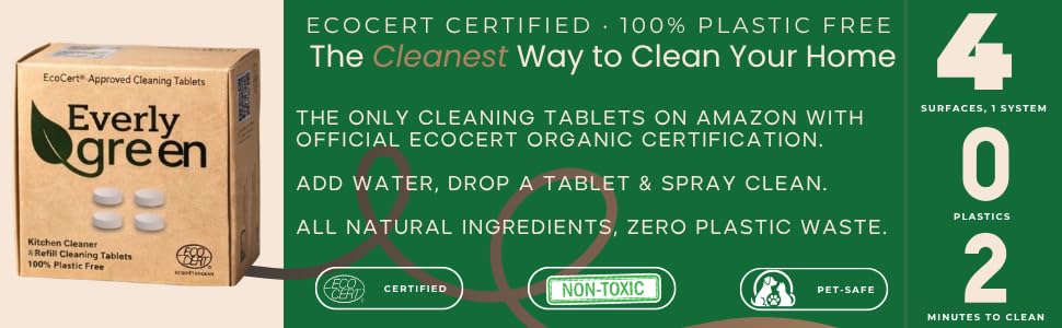 Eco Tabs All Purpose Cleaner Concentrate Refill Tablet For Kitchen - Ecocert Certified 4 Pack Kitchen Cleaner Spray Tablets Makes 4 X 750ml – Cuts Grease On Counter, Stove & Appliances