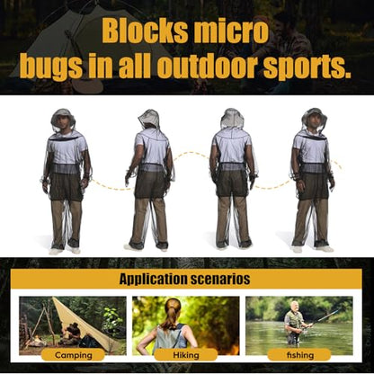 Premium Mosquito Suit-Jacket With Hood/Pants/Mitts/Gift Bag/Tape Measure-Full Body Protection Bugs Clothes - color: Black No Sun Hat, size: Large-X-Large
