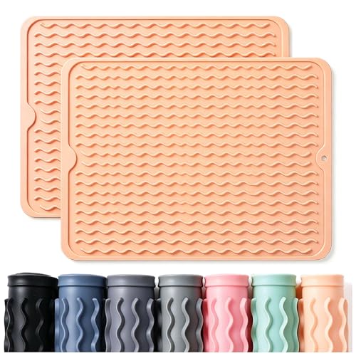 CAKETIME 2 Pack Silicone Dish Drying Mat for Kitchen Counter Waterproof Place mats Sink Protector Stove Top Organizer Appliance Storage Vanity Trays Dryer Rack Drainers Items 15"x11.5" Beige - color: Beige, size: 15"*11.5"