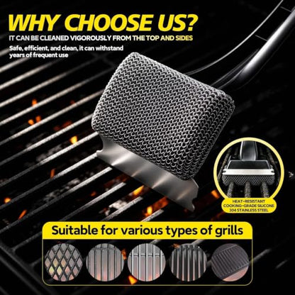 Bristle-Free Grill Brush & Scraper,Durable, Efficient and Extra Safe BBQ Cleaning Brush for Cast Iron and Stainless Steel Outdoor Grills(Fine Mesh) - size: Fine Mesh