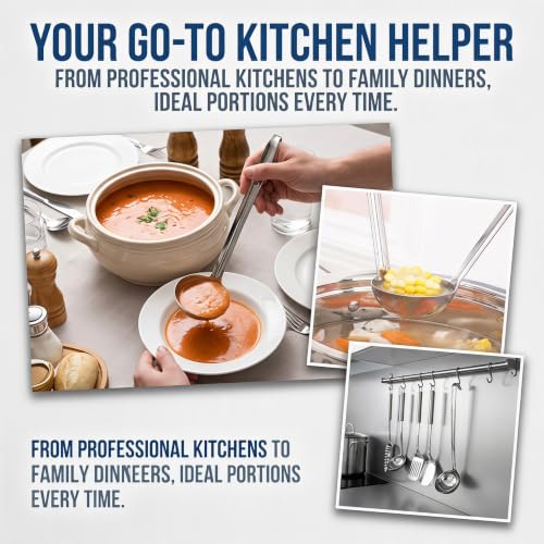 3-Pack Stainless Steel Soup Ladle Set with Hooked Long Handle 1 oz | 1 ounce serving capacity, sauce and gravy use, stew and soup serving, dishwasher safe build, comfortable hooked grip - size: 1 oz