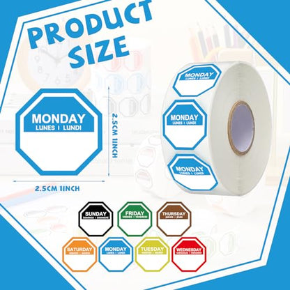 Sayglossy 7000 Pcs Day of Week Label Food Label Monday Through Sunday Management Inventory Sticker Removable Weekly Self Adhesive Date Dot Sticker for Restaurant Kitchen Container (Octagon) - style: Octagon