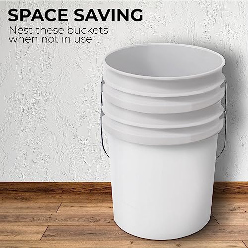 6.5-Gallon White Bucket Pail Container with Lid | Food Grade | Heavy-Duty Approx 90 MIL Extra Durable | Metal Handles with Plastic Grip | Multi-Use | Easy Stack and Store | BPA Free - 3 Pack - color: White - 6.5 Gallons, size: 3 Packs