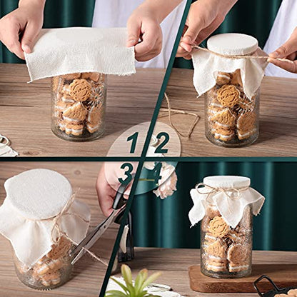 Tatuo 20 Pcs Unbleached Muslin Jar Cloth Covers Kombucha Fermentation Breathe Muslin 8 in Square, with 20 Rubber Bands and 5 Meters Jute Rope for Bottle Jar