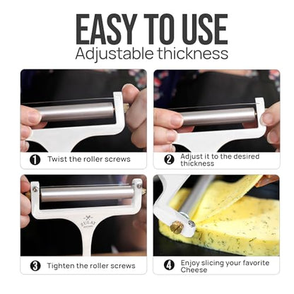 Zulay Kitchen Stainless Steel Wire Cheese Slicer - Adjustable Hand Held Cheese Cutter with 2 Extra Wires - Premium Cheese Shaver For Mozzarella, Cheddar, Gruyere - Cheese Cutter with Wire (White) - color: Frosted White