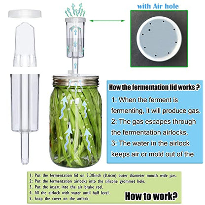 laffeya Stainless Steel Fermentation Lids for Wide Mouth Mason Jars, 4 Set | 4 Ferment Lid+Fermenting airlock+Grommet+Rings, for Sauerkraut, Pickle, Kimchi, Hot sauce. Fits 3.38in wide-mouth (Jars excl)