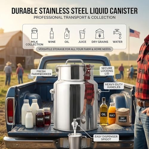 1 gal 2 gal 3 gal 4 gal 5 gal 10 gal Stainless Steel Water Dispenser Jug, Milk Can Pail with Tight Lid, Freestanding Drink Dispenser Bucket for Accommodate Milk Juice Wine(No Spigot,35L/9.25Gal) - color: No Spigot, size: 35L/9.25Gal