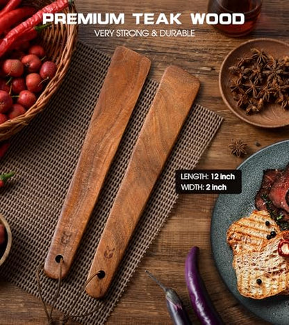 12 inch Teak Wooden Spatula for Cooking, Small Wood Flipper, Egg Scraper, Flat Wood Turner, Multipurpose Wooden Cooking Utensils, Spatulas Spoons Perfect for Flipping, Scraping & Turning, Set of 2 - size: 2PCS Wooden Spatula