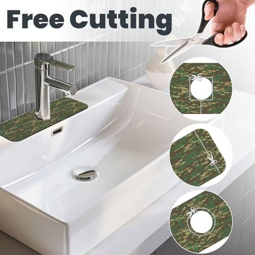 Camouflage Green Brown Camo Faucet Mat For Kitchen Sink, Absorbent Countertop Protector, Quick Dry Sink Splash Guard Pad, Waterproof Draining Mat 15" X 5.5" - color: Style 3