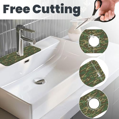 Camouflage Green Brown Camo Faucet Mat For Kitchen Sink, Absorbent Countertop Protector, Quick Dry Sink Splash Guard Pad, Waterproof Draining Mat 15" X 5.5" - color: Style 3
