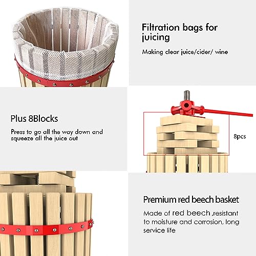 7.9 Gallon Fruit and Wine Press, Manual Cider Juice Maker with Solid Beech Wood Basket & Heavy-Duty Stand for Apples, Grapes, Berries - color: Red, size: 7.9 Gallon