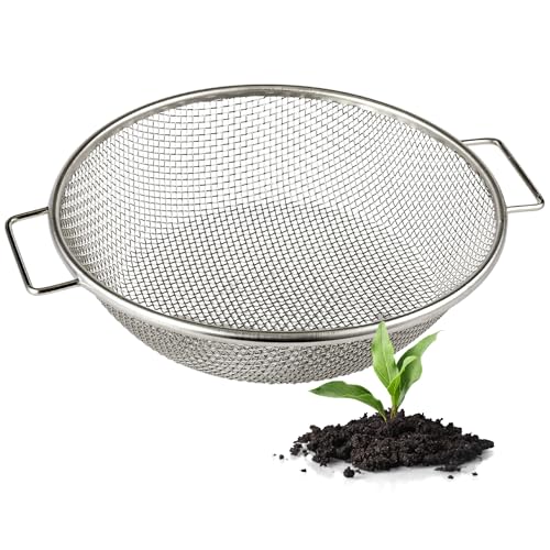 Round Soil Sifter for 5-Gallon Bucket (1/8-inch Mesh), Stainless Steel Garden Sieve with Handles - size: 1/8 inch