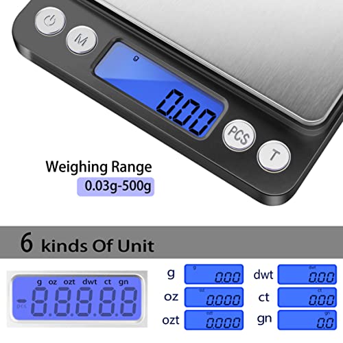 Fuzion Digital Gram Scale with 2 Trays, 500g/ 0.01g Small Jewelry Scale, 6 Units Gram Scales Digital Weight Gram and Oz, Tare Function, Digital Herb Scale for Food, Mini Reptile - color: Black