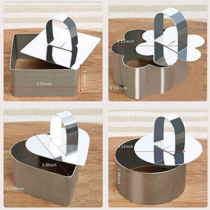 Stainless Steel 3D Cake Molds with Pusher Lifter Cooking Rings Set of 4,Baking Dish Bakeware Tools Cupcake Mold Mousse Ring Cheese Tools Salad Cake Dessert Mould(4 Different Shapes) - color: 4 Different Shapes