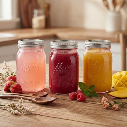 Rubtlamp Pink Mason jar 32 oz, 12 Pack Glass Jars - Wide Mouth Mason Jars with Airtight Lids for Pickling, Fermenting, Food Storage&DIY Crafts, Microwave & Dishwasher Safe - color: Pink