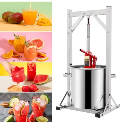 22L/5.8Gal Fruit Wine Press, Stainless Steel Hydraulic Jack Press Extractor Manual Press Machine with Hydraulic Jack and Press Frame Cheese Press Grape Cider Wine Making Equipment for Home Restaurants - size: 22L