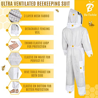 3 Layer Professional Beekeeping Suit - Heavy Duty Protective Bee Suit for Safe and Efficient Apiary Management. - color: White, size: 4X-Large