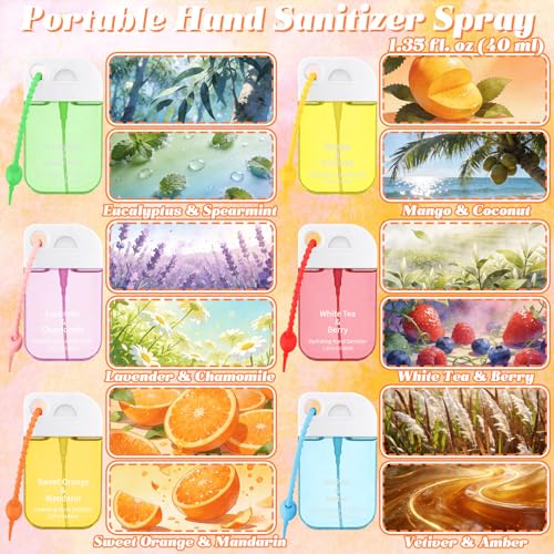 Frienda 12 Pcs Hydrating Hand Sanitizer Spray Scented Pocket Power Mist Hand Sanitizer Travel Size with Keychain Moisturizing Sanitizing Cleans Hands for Women(Airy) - style: Airy