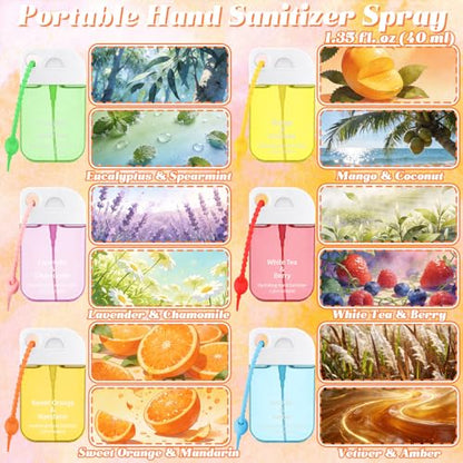 Frienda 12 Pcs Hydrating Hand Sanitizer Spray Scented Pocket Power Mist Hand Sanitizer Travel Size with Keychain Moisturizing Sanitizing Cleans Hands for Women(Airy) - style: Airy