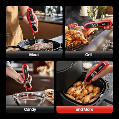 0.3 Sec Instant Read Meat Thermometer Digital for Cooking, ±0.5℉ Precision, Food Thermometer for Grilling, Air Fryer, Smoker, Candy, BBQ Essentials, Kitchen Gadgets, Gift for Dad Him Men, Red