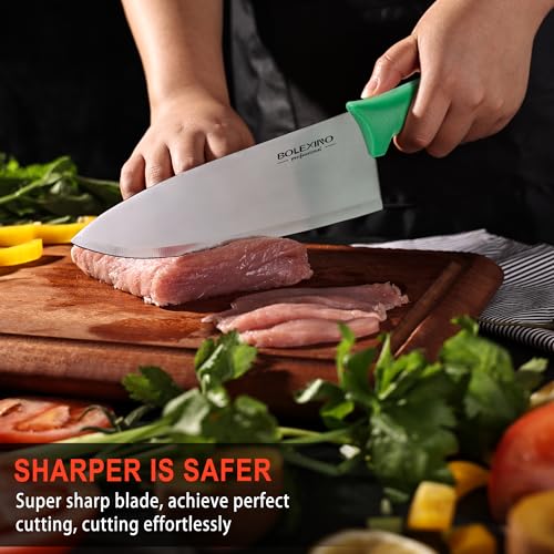 8 inch Japanese High Carbon Stainless Steel Chef Knife Set, Professional Extra Sharp Wide Cook Knife with Non-slip Ergonomic Handle, for Kitchen Home Restaurant - color: Green