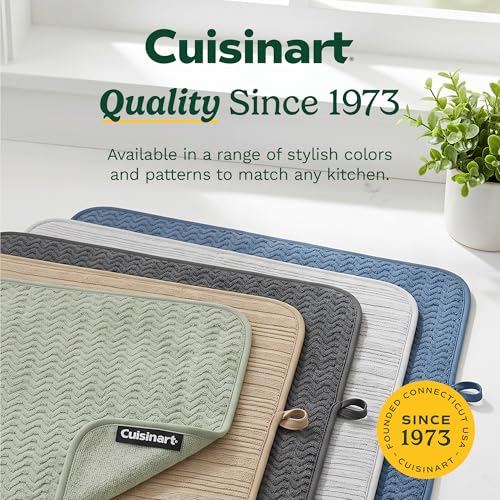Cuisinart Dish Drying Mat for Kitchen Counter - 2-Pack XL 18x24 Ultra Absorbent Microfiber Dish Mat - Fast Drying, Machine Washable, Foldable Countertop Pad - Safe for Granite & Quartz - color: Geostripe Sage
