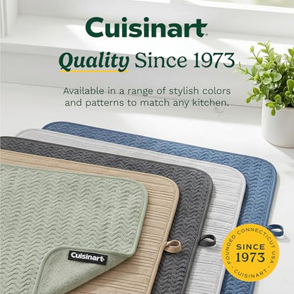 Cuisinart Dish Drying Mat for Kitchen Counter - 2-Pack XL 18x24 Ultra Absorbent Microfiber Dish Mat - Fast Drying, Machine Washable, Foldable Countertop Pad - Safe for Granite & Quartz - color: Geostripe Sage