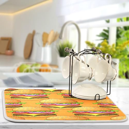 Cheeseburger Tomato Onion Dish Drying Mat Kitchen Dish Drying Pad Absorbent Microfiber Dish Drainer Mat for Sinks Draining Racks Coffee Bar 18x24 Inch - size: 18x24in
