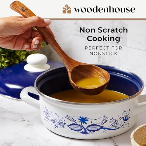 Wooden Ladle for Soup, 3 Size Teak Wood Ladle Spoon with Back Hooks for Pot & Bowl, Non-Stick Wooden Spoon Set for Cooking, Serving and Stirring - size: 3 Size Set