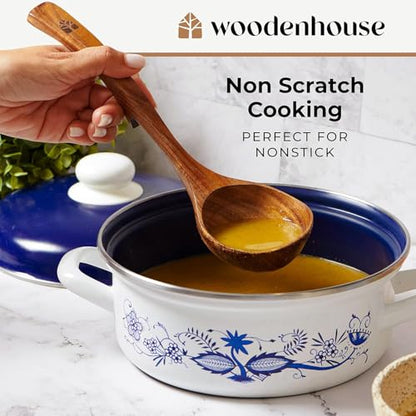 Wooden Ladle for Soup, 3 Size Teak Wood Ladle Spoon with Back Hooks for Pot & Bowl, Non-Stick Wooden Spoon Set for Cooking, Serving and Stirring - size: 3 Size Set