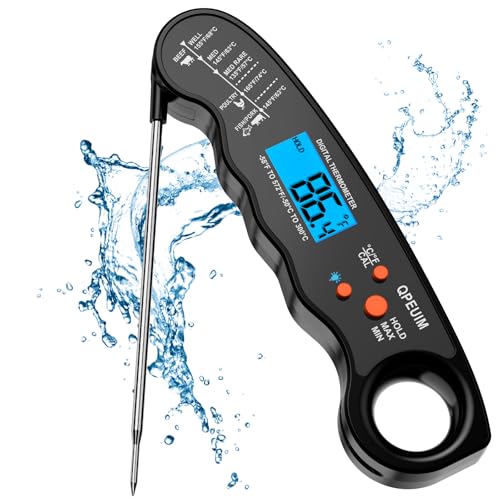 QPEUIM Meat Thermometer Digital Black | Instant Read Food Thermometer, Waterproof, Backlight, For Grilling, Cooking, BBQ, Deep Fry, Turkey, Candy - color: Black 02
